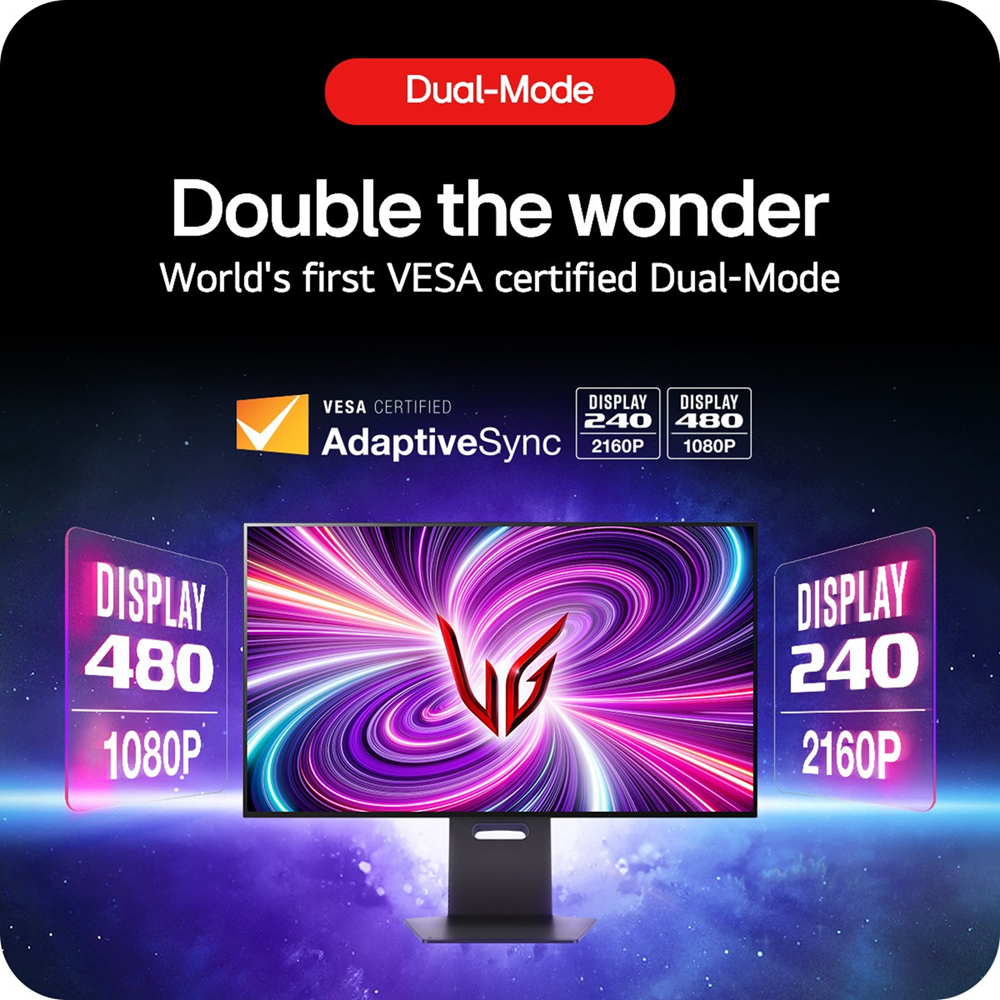 LG 32'' GS95UV UltraGear OLED Dual Mode (4K 240Hz ↔ FHD 480Hz) 0.03ms Speaker Rotatable Gaming Monitor - Image 2