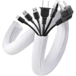 Braided Cable Management Sleeve Cord Protector (White) - 118IN/299.7CM
