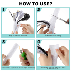 Braided Cable Management Sleeve Cord Protector (White) - 39IN/100CM - Image 4