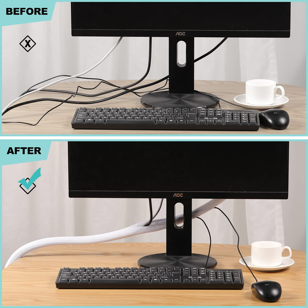 Braided Cable Management Sleeve Cord Protector (White) - 118IN/299.7CM - Image 3