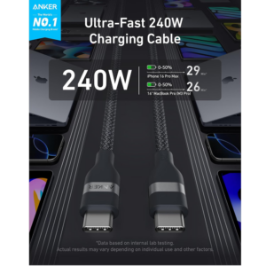 Anker A82E2 USB-C to USB-C Cable 240W - Soft, Durable - 3ft/0.9m, Black - A82E2H11 - Image 2