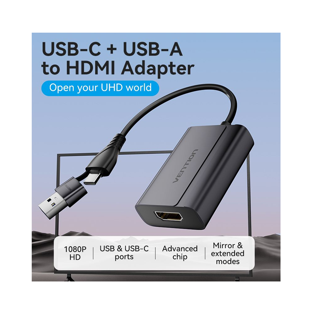 Vention ACYHB USB to HDMI FHD 60Hz Adapter, USB-A USB-C Male - HDMI Female Convertor - Image 2