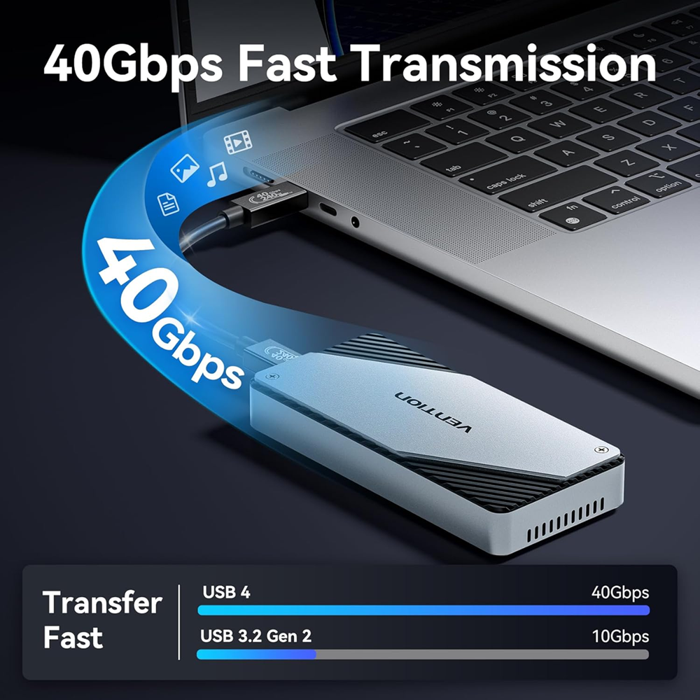 Vention KPZH0 USB 4.0 M.2 NVMe SSD Enclosure Case 40Gbps Max. 8TB Support, USB-C - Image 2
