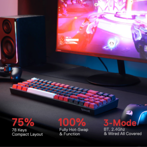 Redragon POLLUX Pro K628 RGB Swappable Wireless Mechanical Gaming Keyboard, Red Switch, - Black - Image 3