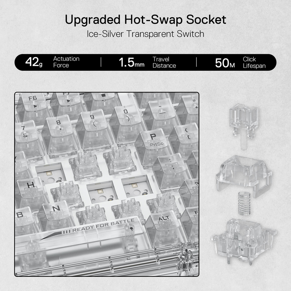 Redragon K649 ELF PRO 75% Wireless Gasket RGB Transparent Mechanical Gaming Keyboard, Crystal Switch - Image 6