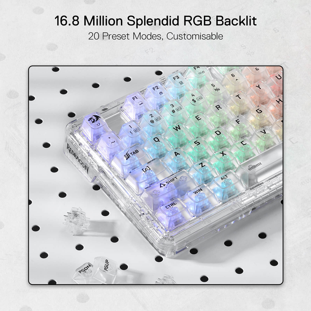 Redragon K649 ELF PRO 75% Wireless Gasket RGB Transparent Mechanical Gaming Keyboard, Crystal Switch - Image 4