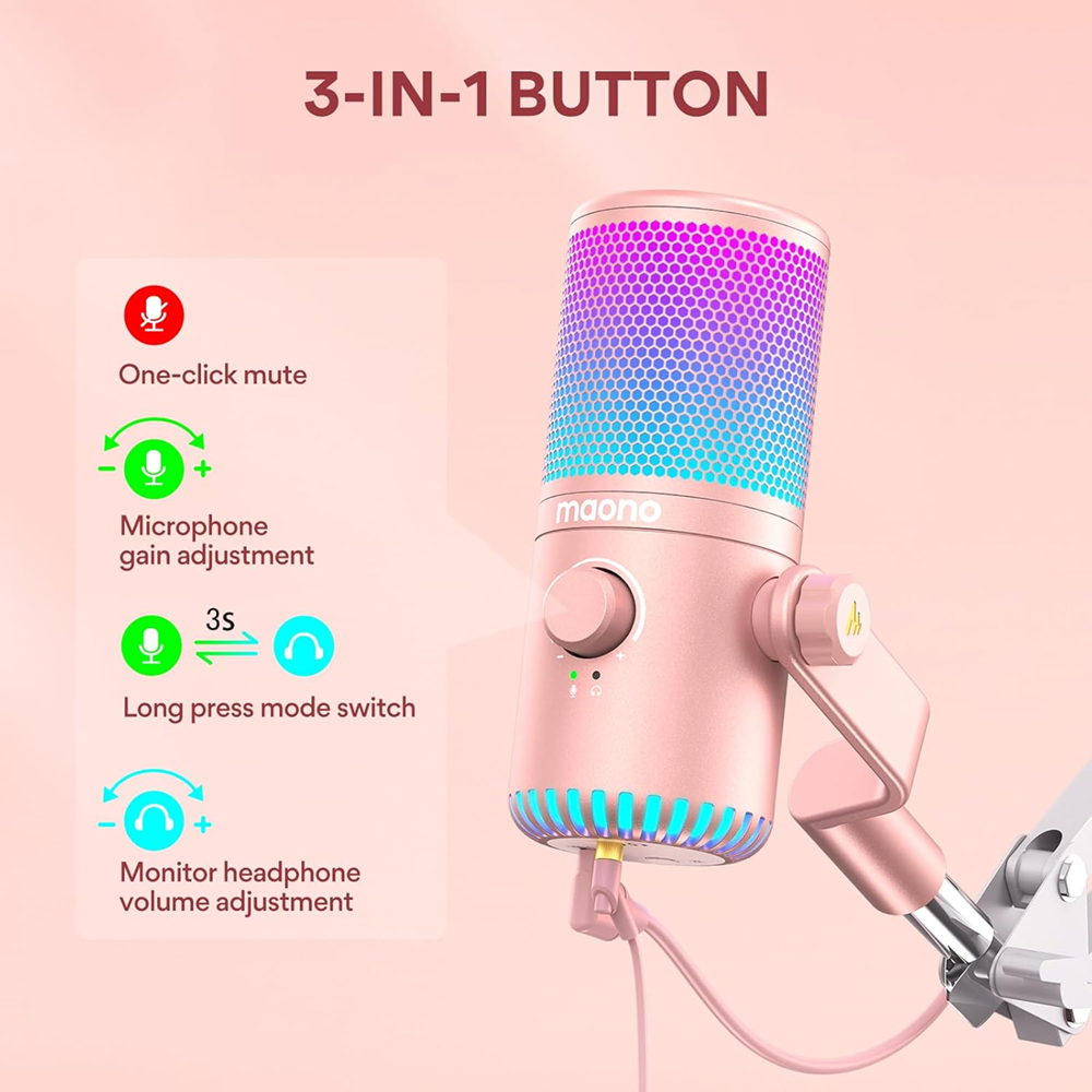 Maono DM30RGB Programmable USB Condenser Gaming Microphone - Pink - Image 3