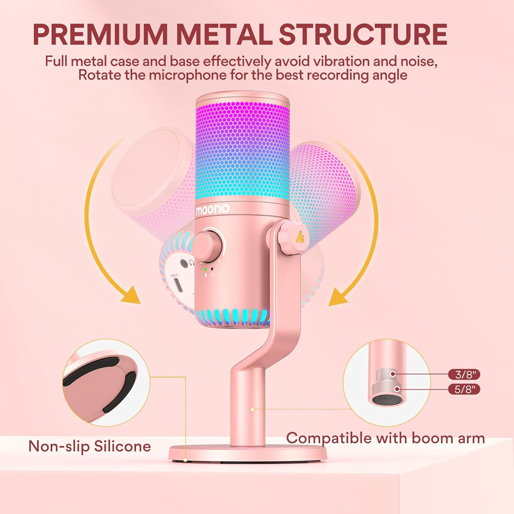 Maono DM30RGB Programmable USB Condenser Gaming Microphone - Pink - Image 5