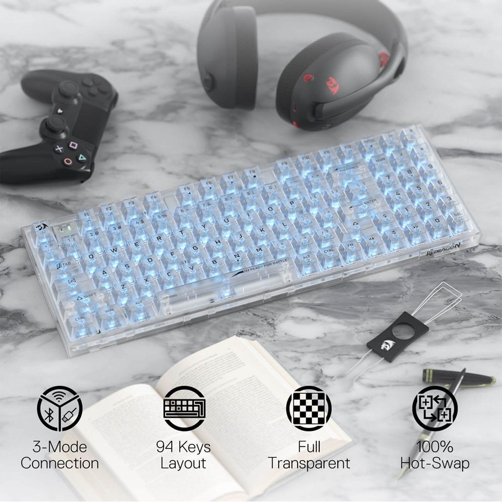 Redragon K658CT IRELIA PRO 94 Keys Transparent Wireless RGB Mechanical Gaming Keyboard 3-Mode, Translucent Custom Switch - Image 4