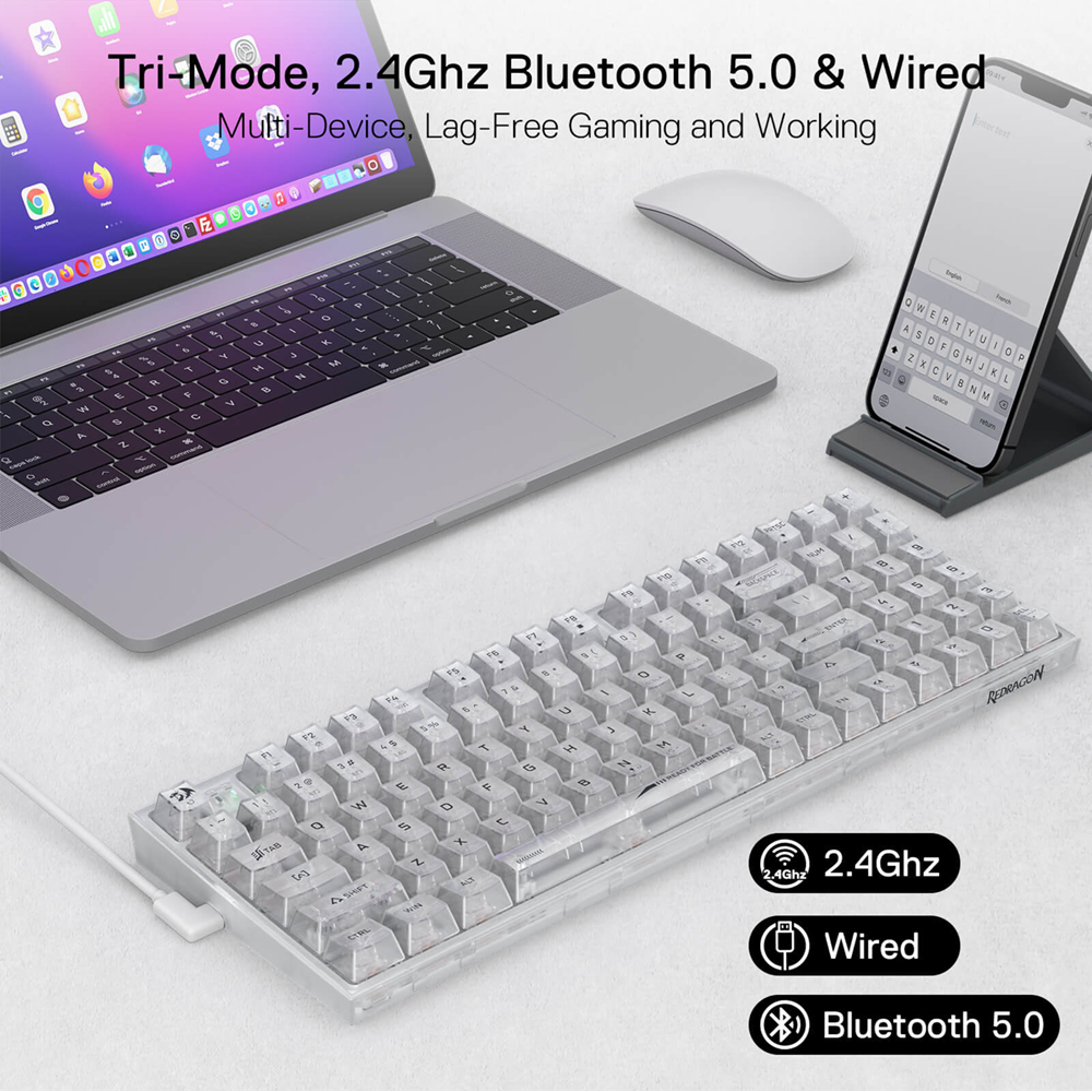 Redragon K658CT IRELIA PRO 94 Keys Transparent Wireless RGB Mechanical Gaming Keyboard 3-Mode, Translucent Custom Switch - Image 3
