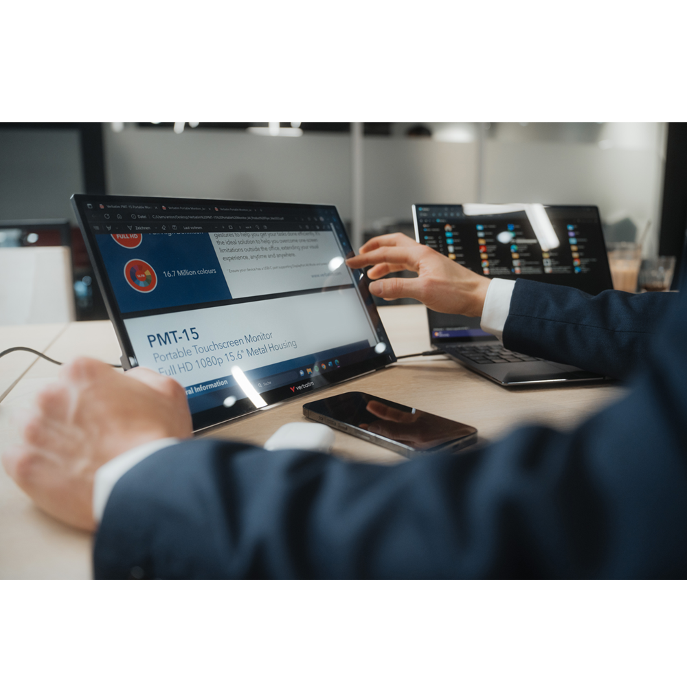 Verbatim 49592 15.6" Touch Portable Monitor IPS FHD, Dual USB-C, HDMI Speaker Touchscreen (OPEN BOX ) - Image 7