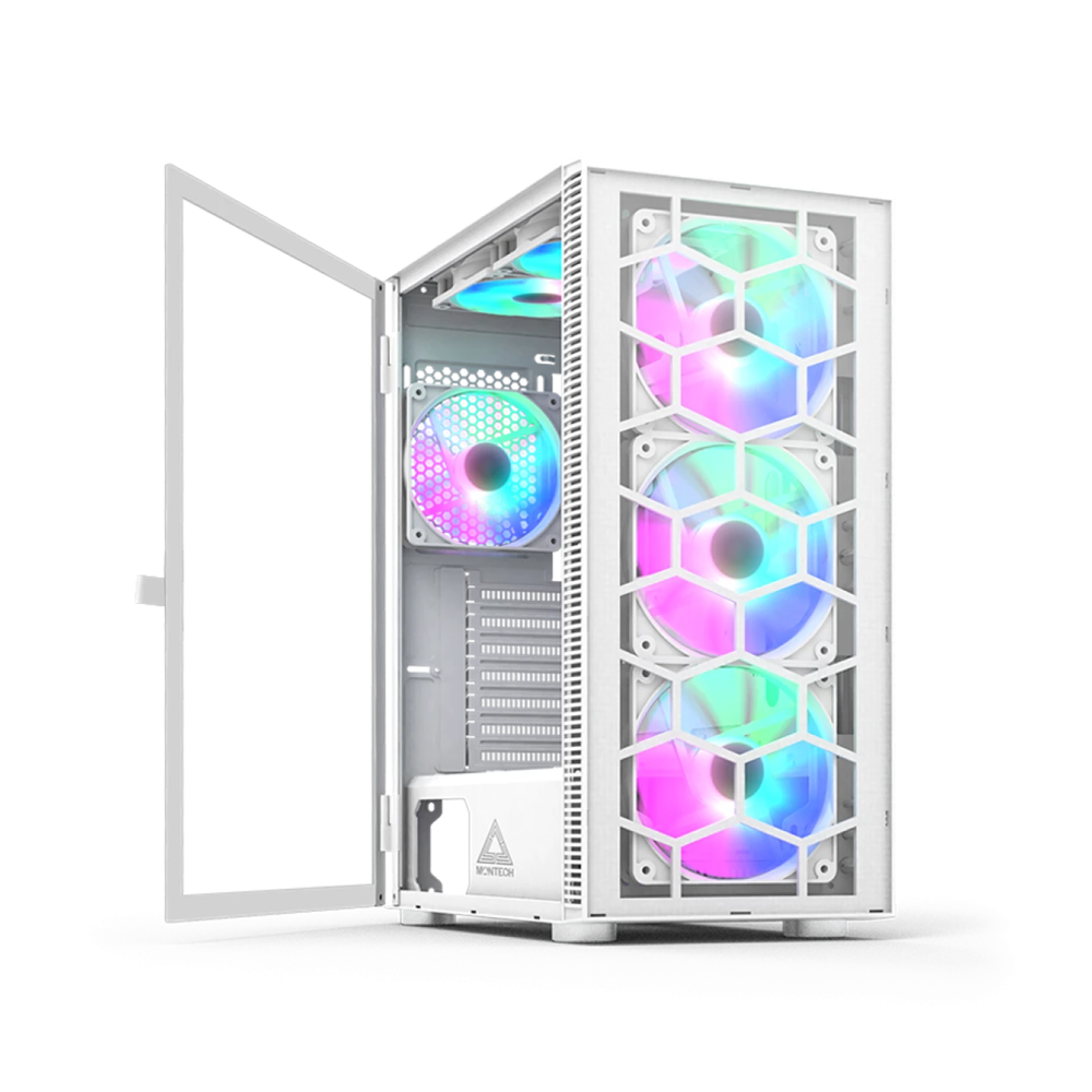 Montech X3 GLASS White Mid Tower Gaming PC Case - 6-Fans - Image 2