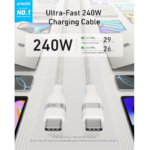 Anker A82E2 USB-C to USB-C Cable 240W - Soft, Durable - 3ft/0.9m, White - A82E2H21 - Image 2