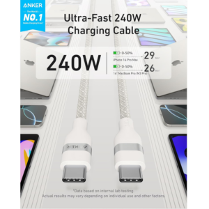 Anker A82E2 USB-C to USB-C Cable 240W - Soft, Durable - 3ft/0.9m, White - A82E2H21 - Image 2