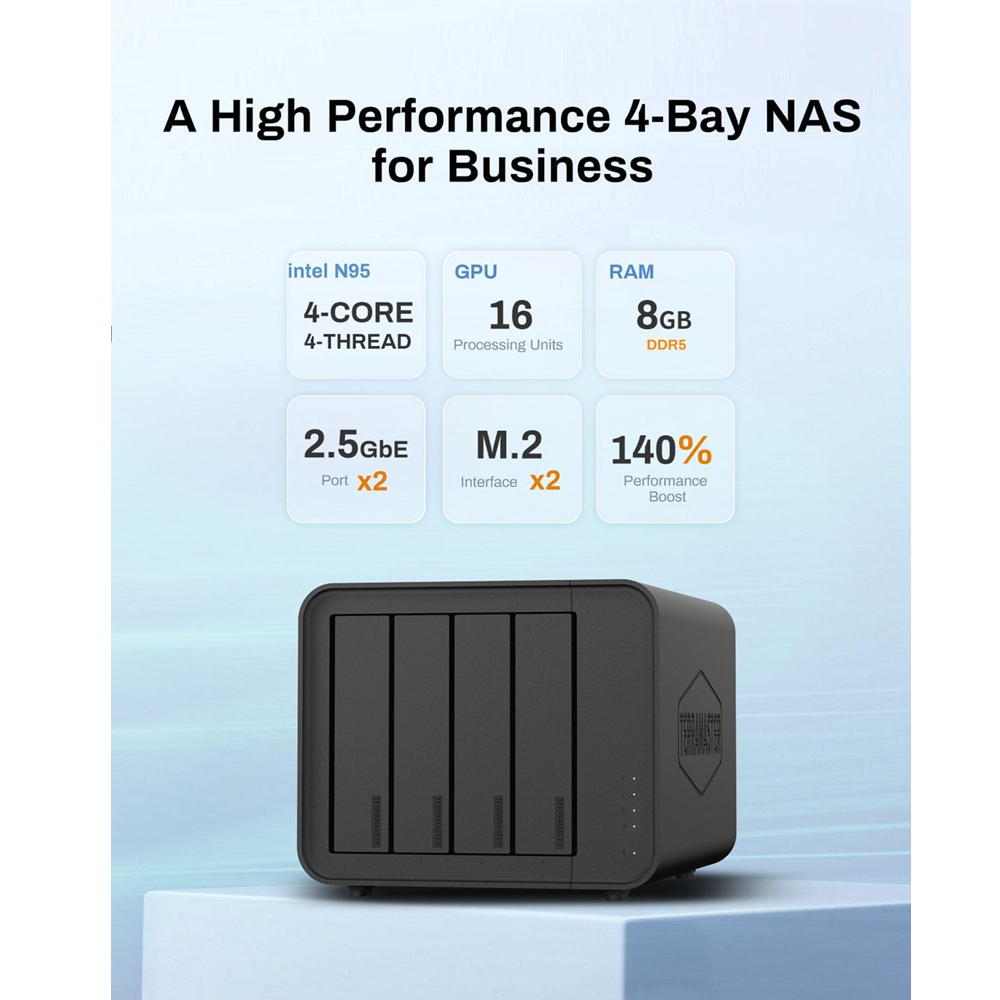 TerraMaster F4424 4-Bay High Performance NAS Enclosure Case with RAID, 8GB RAM DDR5, 2.5Gbps, HDMI Ports - Image 2