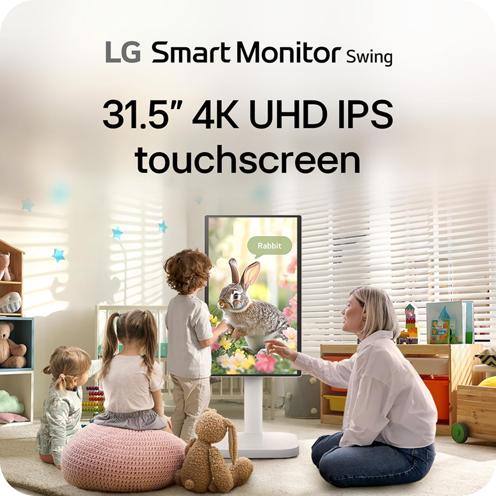 LG 32" U889S 4K UHD IPS Touchscreen Smart Monitor Swing with Rolling Stand USB-C 65W webOS Speaker HDR Glare Surface - Image 2