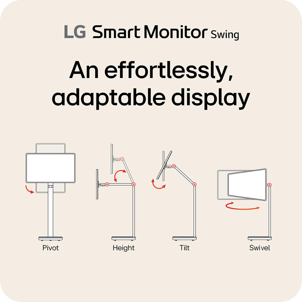 LG 32" U889S 4K UHD IPS Touchscreen Smart Monitor Swing with Rolling Stand USB-C 65W webOS Speaker HDR Glare Surface - Image 4