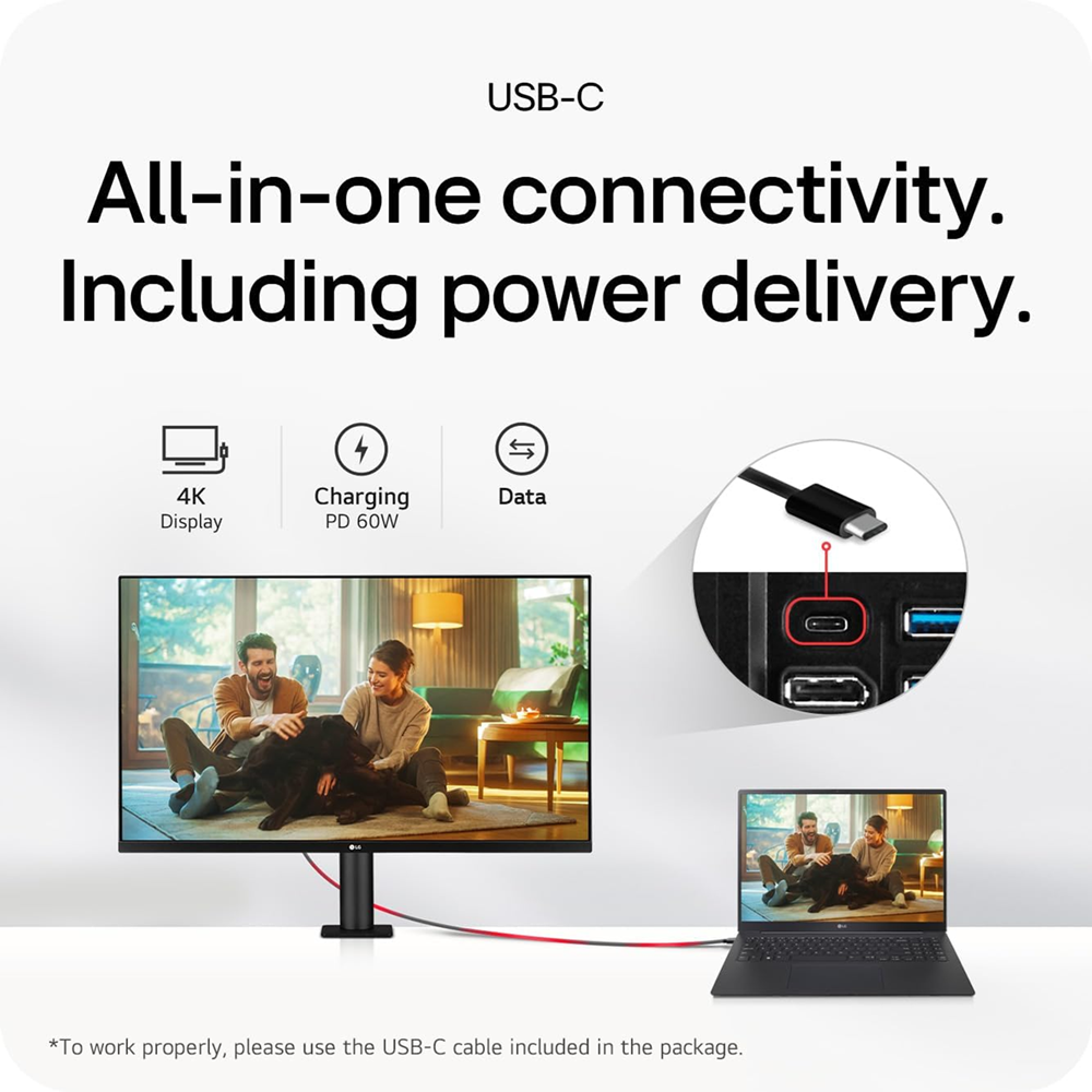 LG 32" UN880 UltraFine 4K 60Hz 5ms Ergo IPS USB-C 60W HDR Speaker Dual HDMI Monitor - Image 2