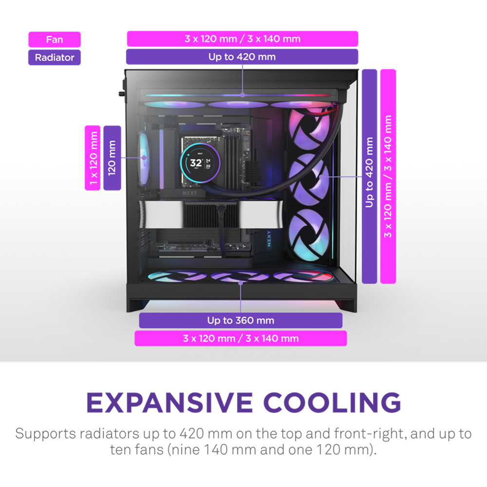 NZXT H9 Flow RGB Large Dual-Chamber Mid-Tower ATX Airflow Case with RGB, 2x Fans (Black) - Image 8