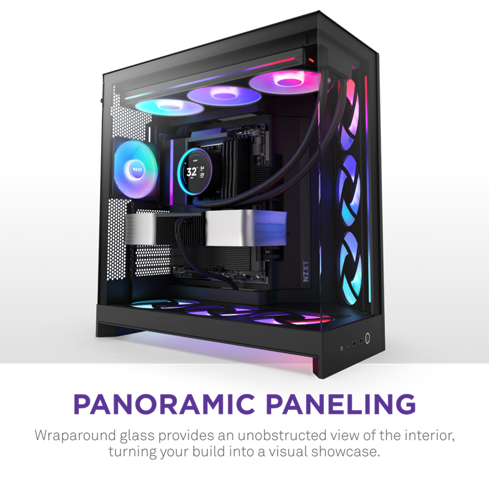 NZXT H9 Flow RGB Large Dual-Chamber Mid-Tower ATX Airflow Case with RGB, 2x Fans (Black) - Image 3