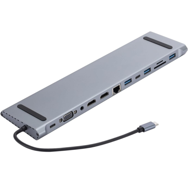 USB-C 12in1 Hub Docking Station Dual HDMI VGA LAN Card Reader 3.5mm, Multiport Multifunction - Image 2