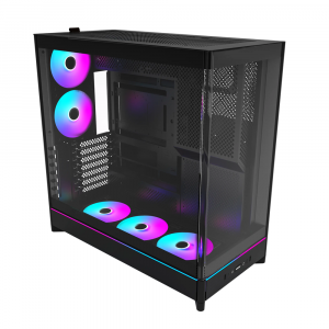 Montech HS02 Pro Mid Tower Gaming PC Case, Reversible Layout - 5 Fans, Black