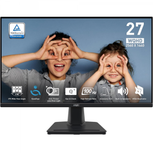 MSI PRO MP275Q 27 Inch WQHD Office Monitor - 2560 x 1440 IPS Panel, 100 Hz, Eye-Friendly Screen, Built-in Speakers