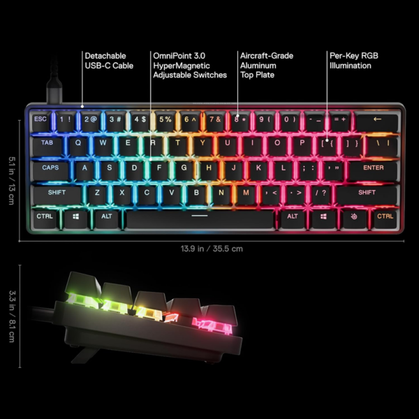 SteelSeries 64913 Apex Pro Mini Gen 3 Wired Gaming Keyboard HyperMagnetic Switches - Image 3