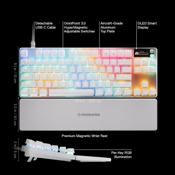 SteelSeries 64898 Apex Pro TKL Gen 3 Wired Gaming Keyboard, OmniPoint 3.0 Switches, White - Image 2
