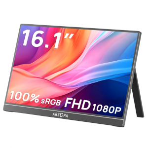 Arzopa 16.1" Z1C IPS FHD Speakers, Mini HDMI, USB-C 100% sRGB Portable Monitor