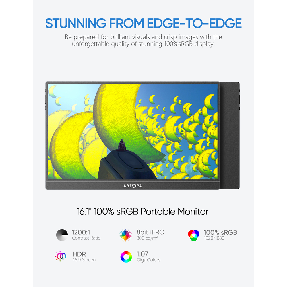 Arzopa 16.1" Z1C IPS FHD Speakers, Mini HDMI, USB-C 100% sRGB Portable Monitor - Image 5