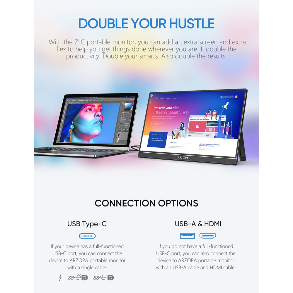 Arzopa 16.1" Z1C IPS FHD Speakers, Mini HDMI, USB-C 100% sRGB Portable Monitor - Image 6