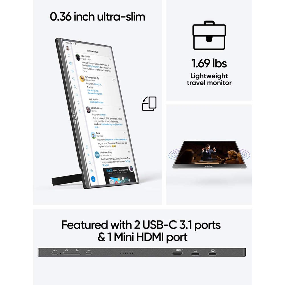 Arzopa 16.1" Z1C IPS FHD Speakers, Mini HDMI, USB-C 100% sRGB Portable Monitor - Image 4