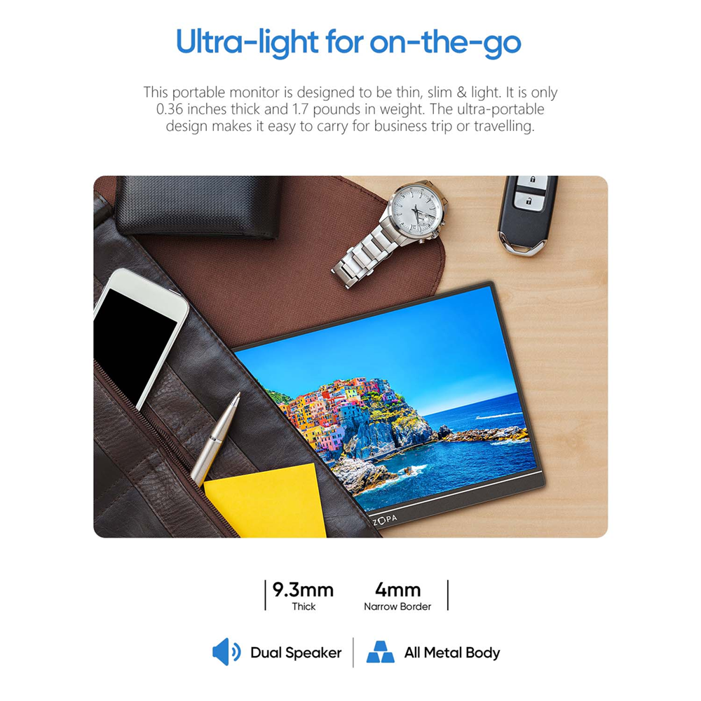 Arzopa 16.1" Z1C IPS FHD Speakers, Mini HDMI, USB-C 100% sRGB Portable Monitor - Image 7