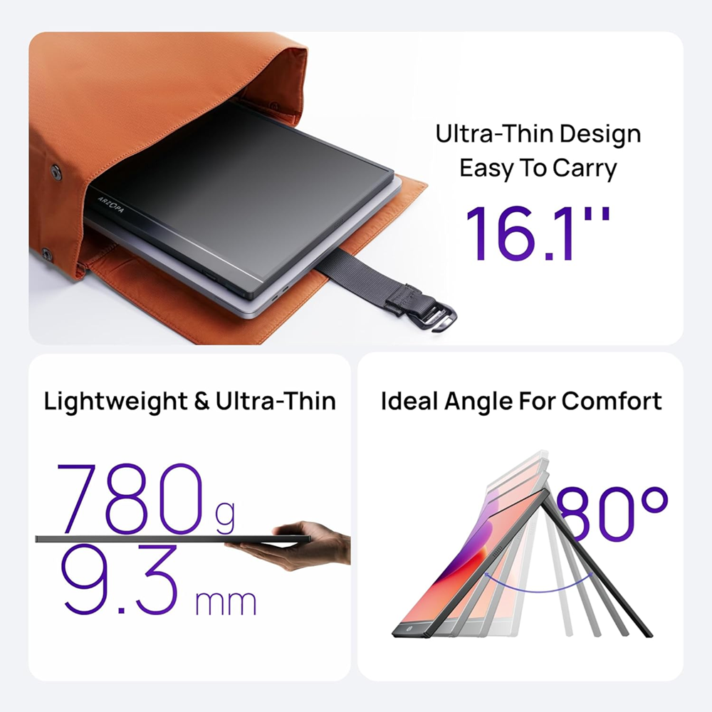 Arzopa 16.1" Z1C IPS FHD Speakers, Mini HDMI, USB-C 100% sRGB Portable Monitor - Image 2