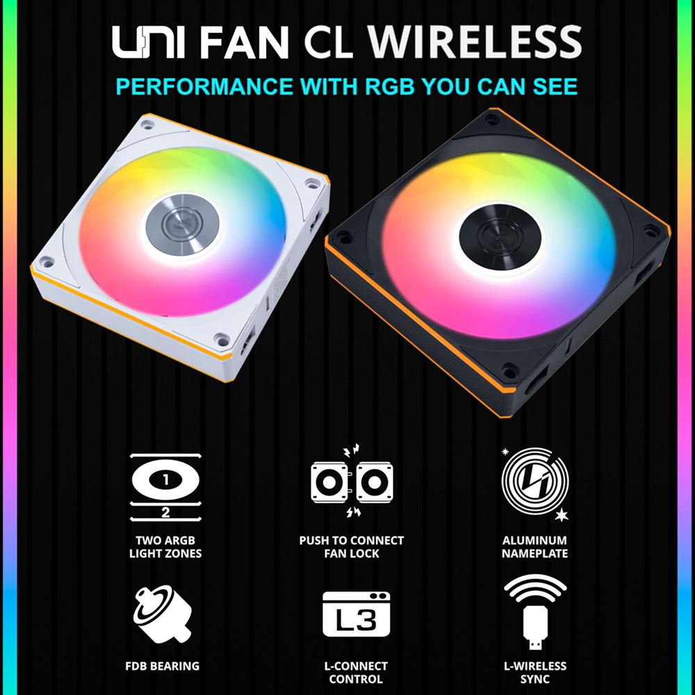 Lian Li UNI FAN CL Wireless CL120 ARGB 120mm Fan - Black (3-Pack) - Image 4