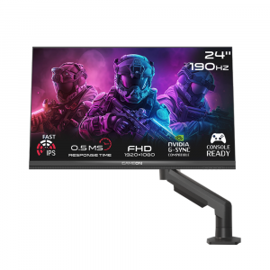 GameOn 24" GOM24FHD190 Midnight Pro X Series FHD, 190Hz, 0.5ms, Fast IPS, Speaker Gaming Monitor (Support PS5) with Table Mount Stand - Black