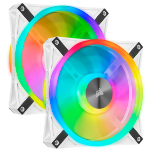 Corsair iCUE QL140 RGB 140mm PWM Case Fan with Lighting Node CORE, 2-Pack - White