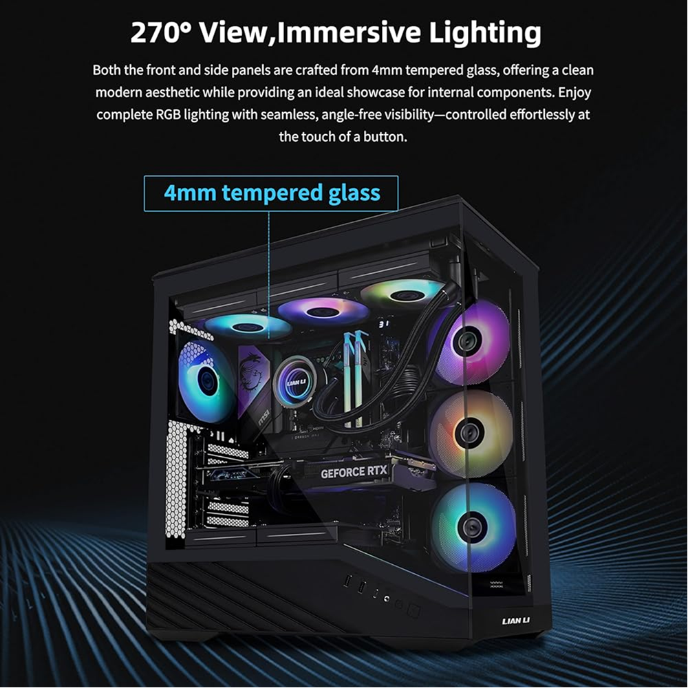 Lian-Li Vector V100 Mid-Tower Gaming PC Case, 4-Fans (Black) - Image 3