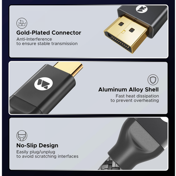 Warrky CD11 8K 60HZ USB-C to DisplayPort Cable 1.8m Dark Gray - Image 2