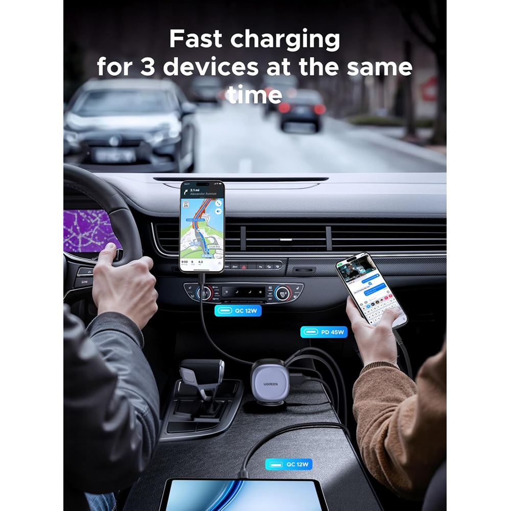UGREEN EC601 75W Fast Car Charger Adapter with USB-C Retractable Cable - Image 4