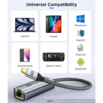 Warrky AE03 USB-C to Ethernet Gigabit Adapter 0.83ft Silver Gray - Image 2