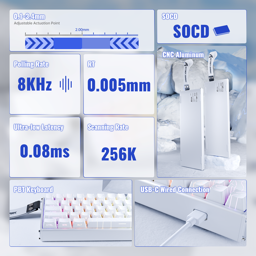 Attack Shark X68MAX HE Magnetic Switch Wired Gaming Mechanical Aluminum Keyboard, Star White - Image 2