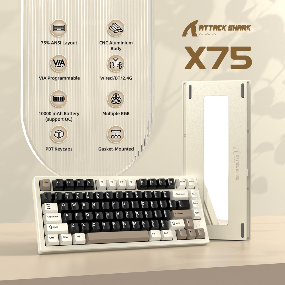 Attack Shark X75 Full Aluminum Wireless Gasket Gaming Mechanical Keyboard, Cheese White - Image 2