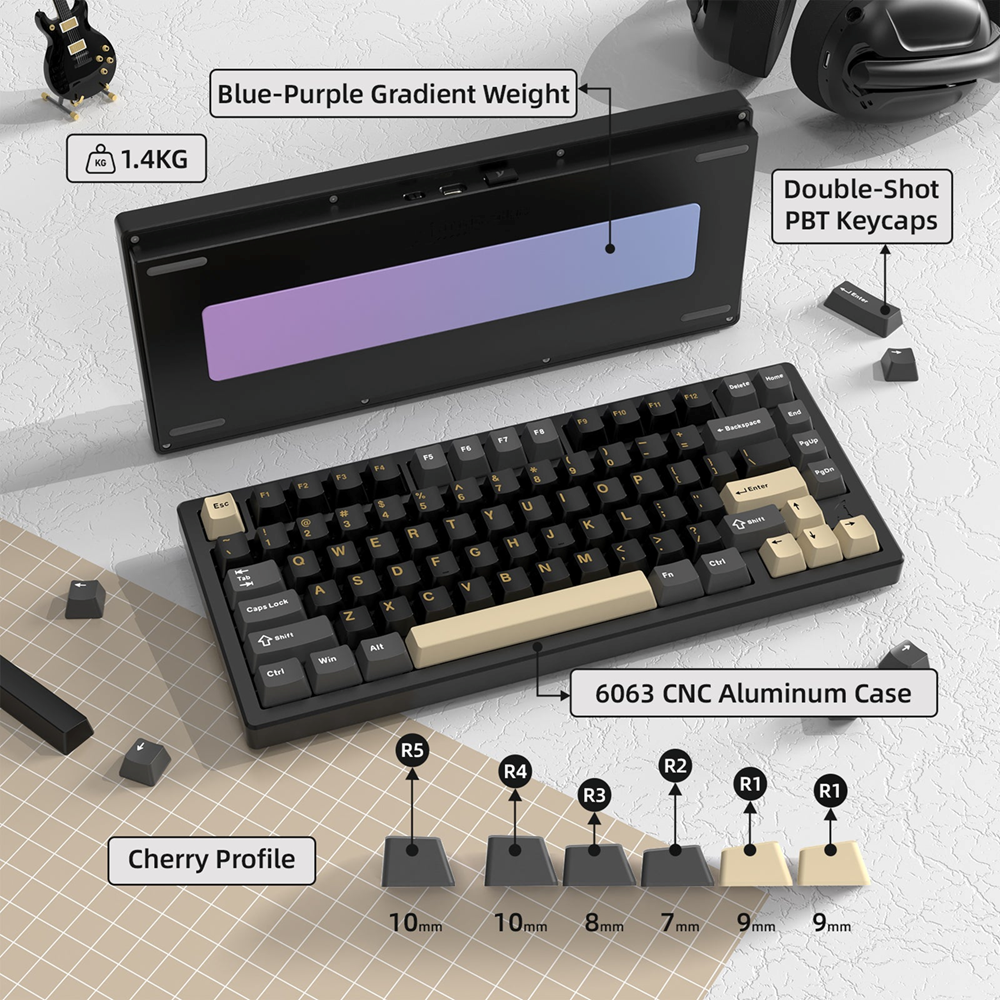 Attack Shark X75 Full Aluminum Wireless Gasket Gaming Mechanical Keyboard, Star Black - Image 4