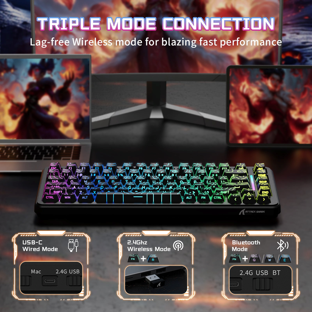 Attack Shark X82PRO HE Wireless Magnetic Switch Gaming Keyboard, Black Contours - Image 6