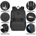 Matein 116100 15.6" Backpack Foldable Lunch Compartment Laptop Bag, Black - Image 3