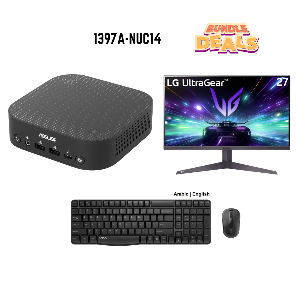 ASUS Bundle 1397 NUC 14 Pro AI Mini PC, Intel Ultra 5, 16GB, 512GB, LG 27” GS50F, Rapoo X1800S Combo