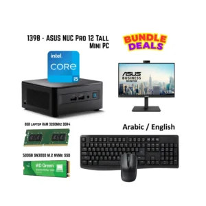 ASUS Bundle 1398 NUC 12 Pro Tall Mini PC, i5-1240P, 8GB, 500GB, W11Pro, Rapoo X1800PRO, ASUS 24″ BE24EQSK