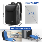 Matein 172200 17" Classic Waterproof Backpack Laptop Bag with Lock & USB Charging Port - Image 7